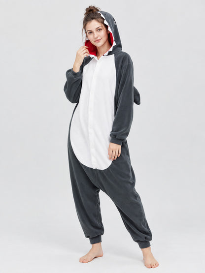 Gray and White Shark Hooded Kigurumi Jumpsuit