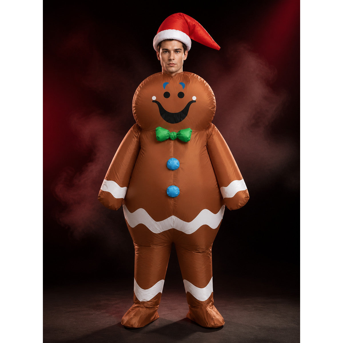 Adult Inflatable Gingerbread Man Costume with Santa Hat and Bow Tie, Funny lifestyle