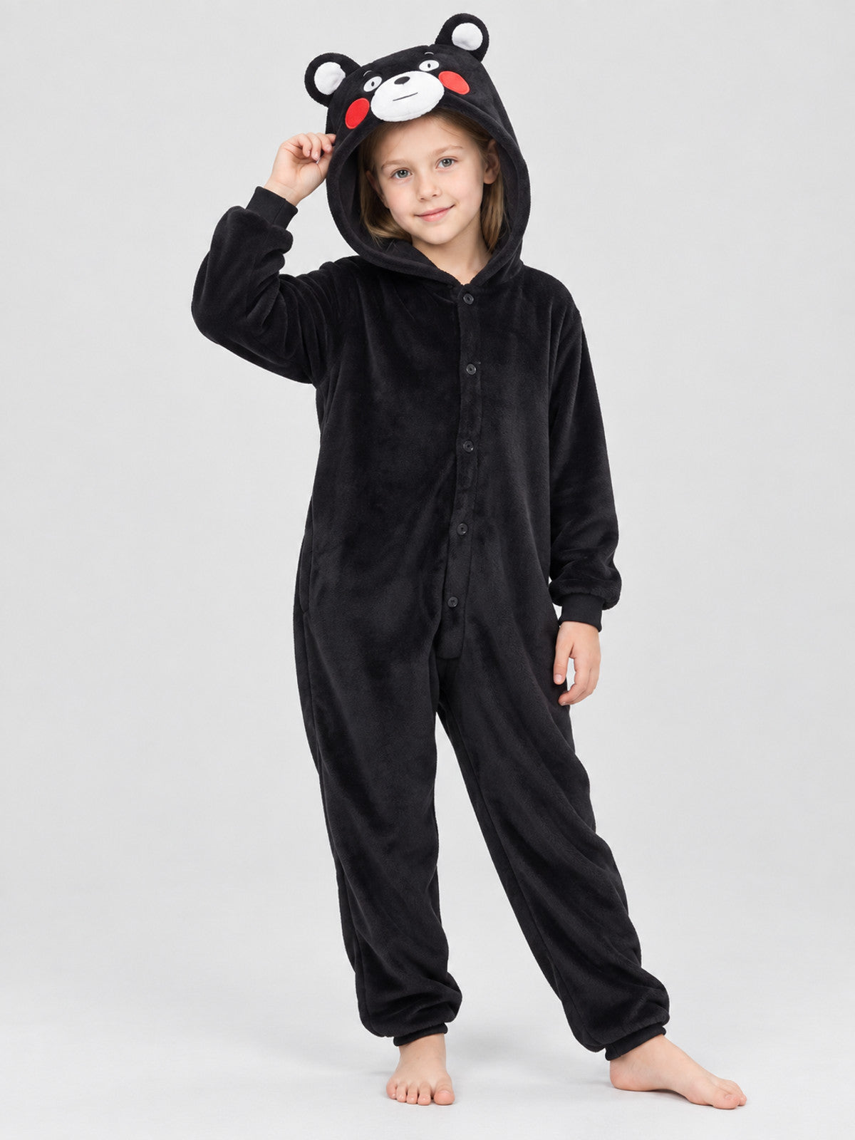Flannel Hooded Pajama Jumpsuit with Ears