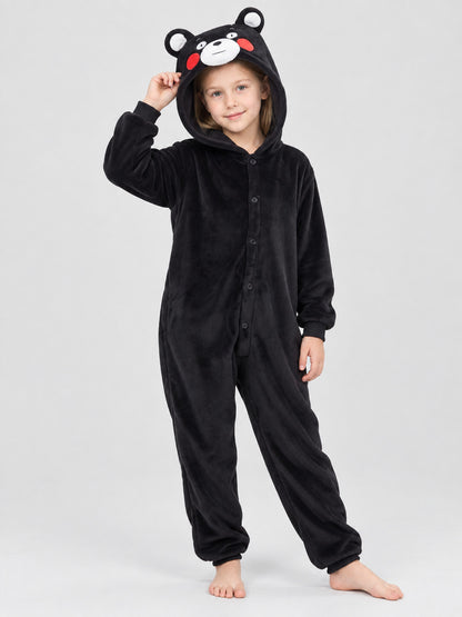 Flannel Hooded Pajama Jumpsuit with Ears