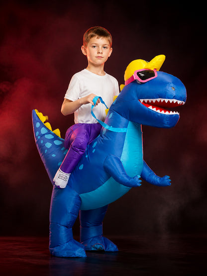 Inflatable Blue Dinosaur Costume with Pink Goggles, Halloween Party Outfit