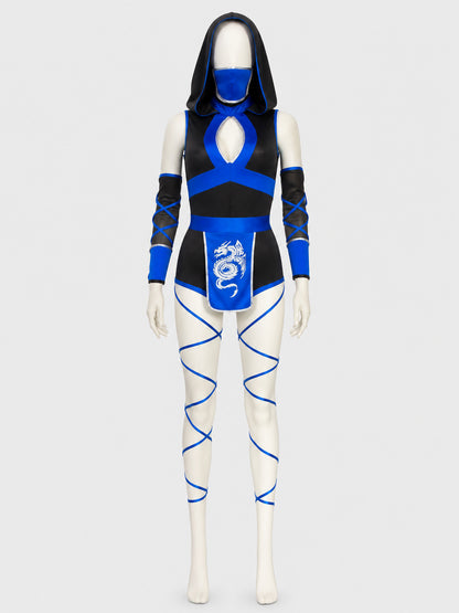 Ninja Costume with Mask and Dragon, Black and Blue Cosplay