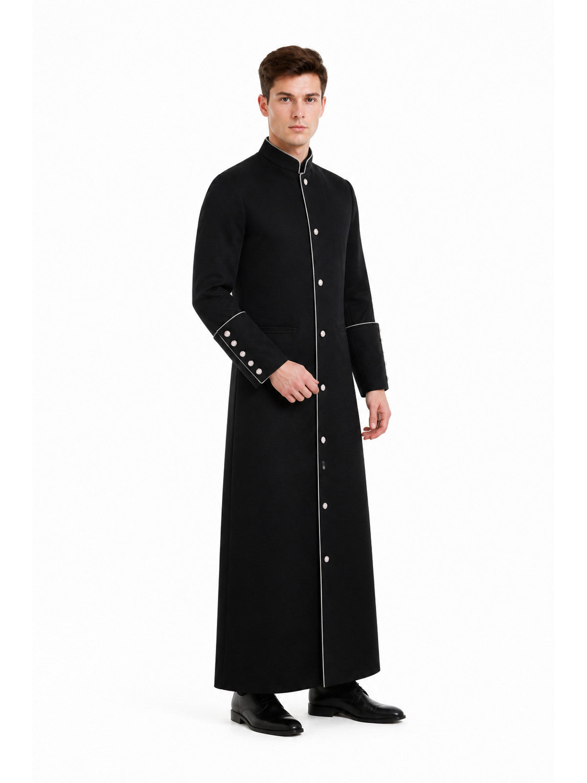 Long Coat with Stand Collar and Buttons