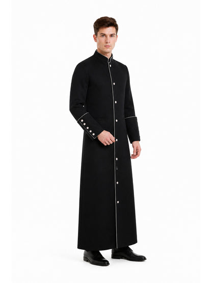 Long Coat with Stand Collar and Buttons
