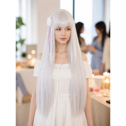 White Carnival Wig with Purple Strands for Halloween lifestyle view