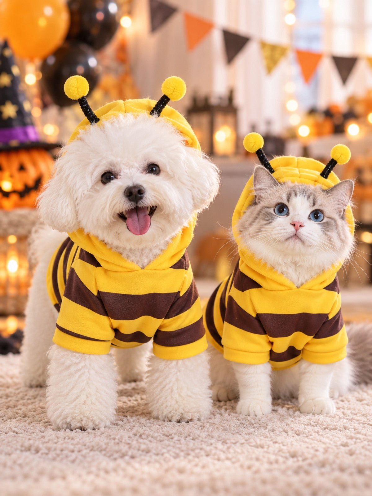 Bee hoodie costume for dogs and cats, yellow