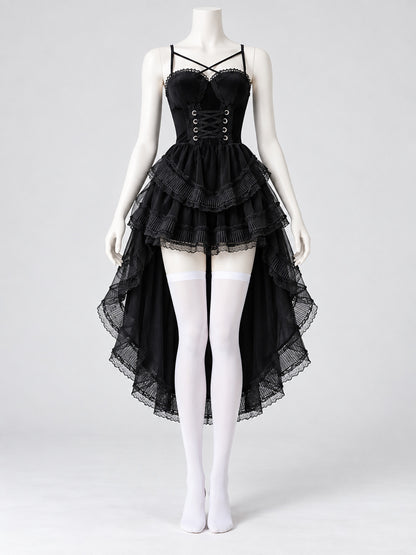Gothic-style carnival costume with stockings, black
