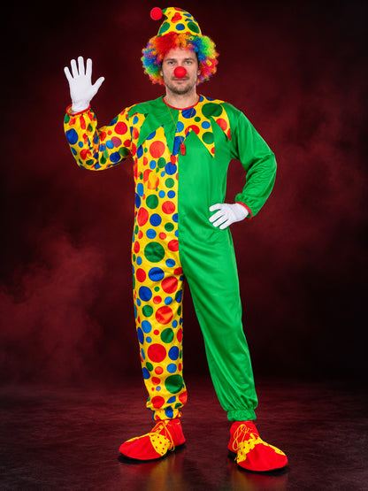 Green Polka Dot Clown Costume with Hat and 9 Accessories