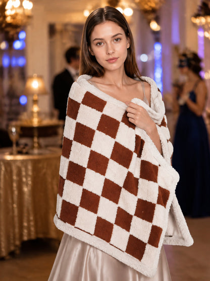 Double-Sided Dog Blanket in Brown-and-Cream Plaid lifestyle view
