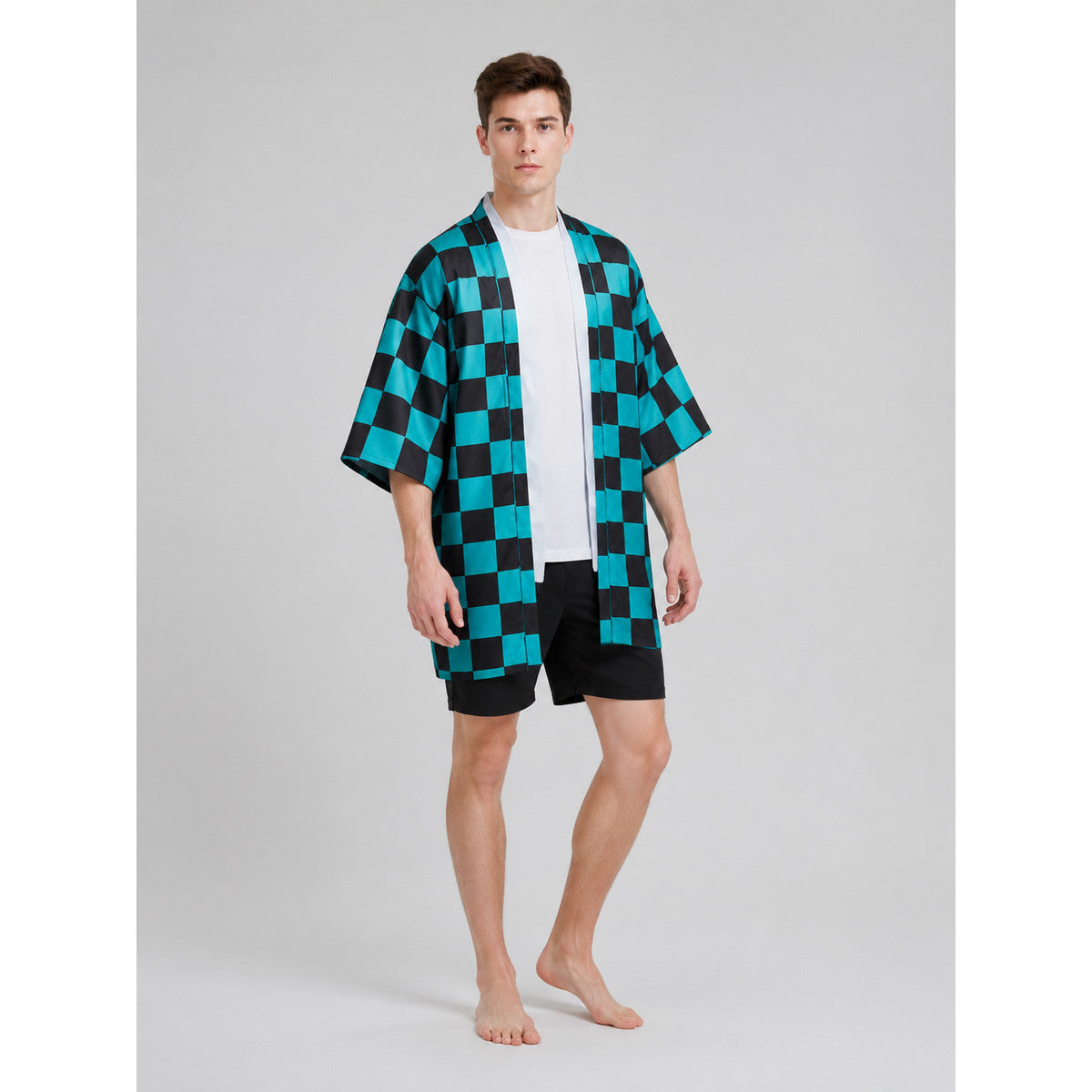 Tanjiro Long Plaid Cloak with Wide Sleeves