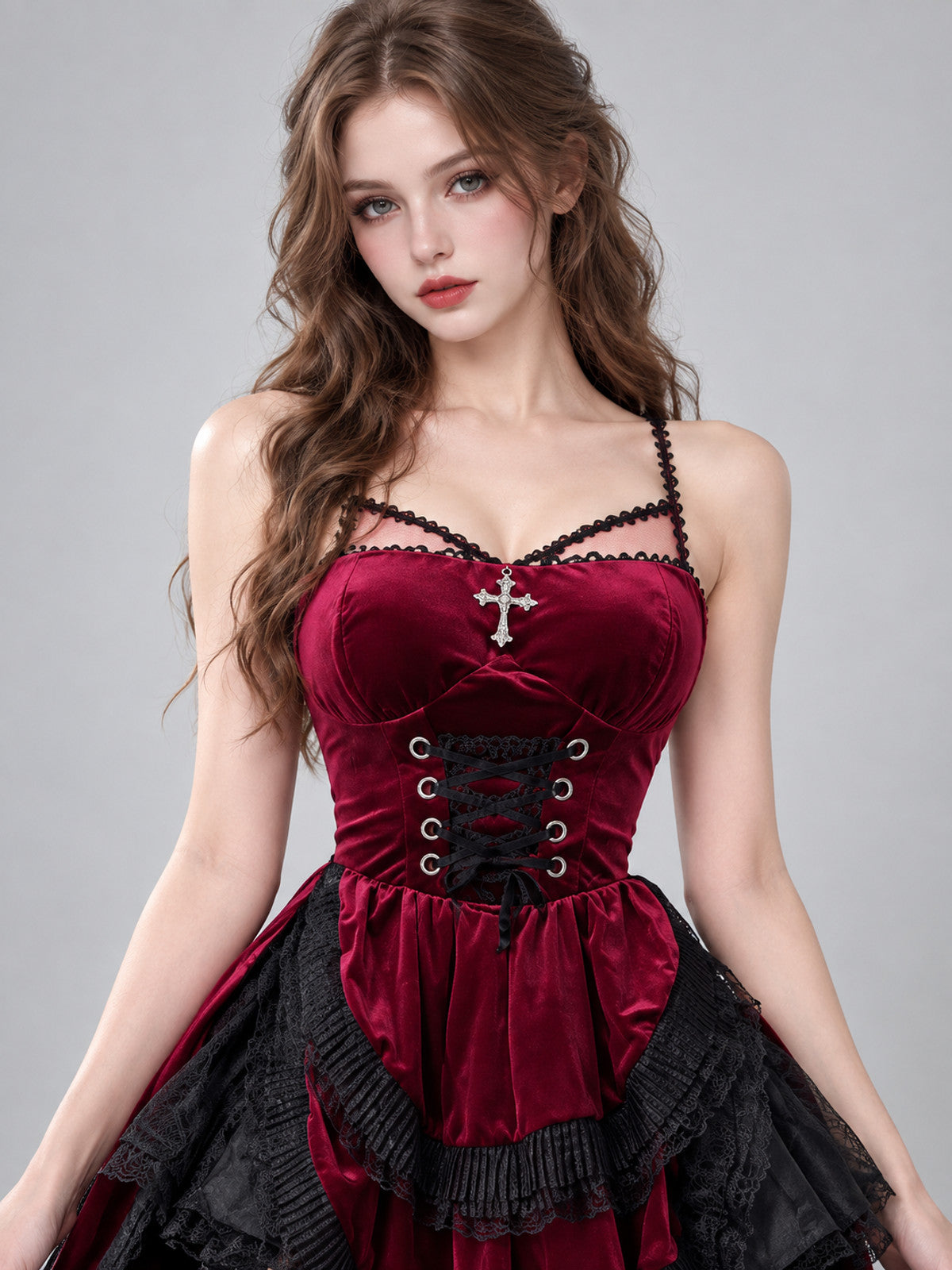 Red and Black Gothic Style Dress with Crinoline
