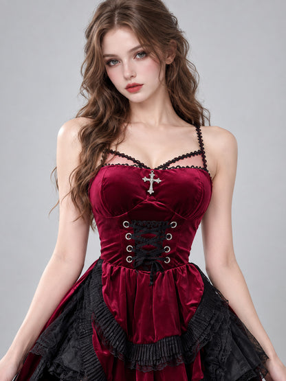 Red and Black Gothic Style Dress with Crinoline