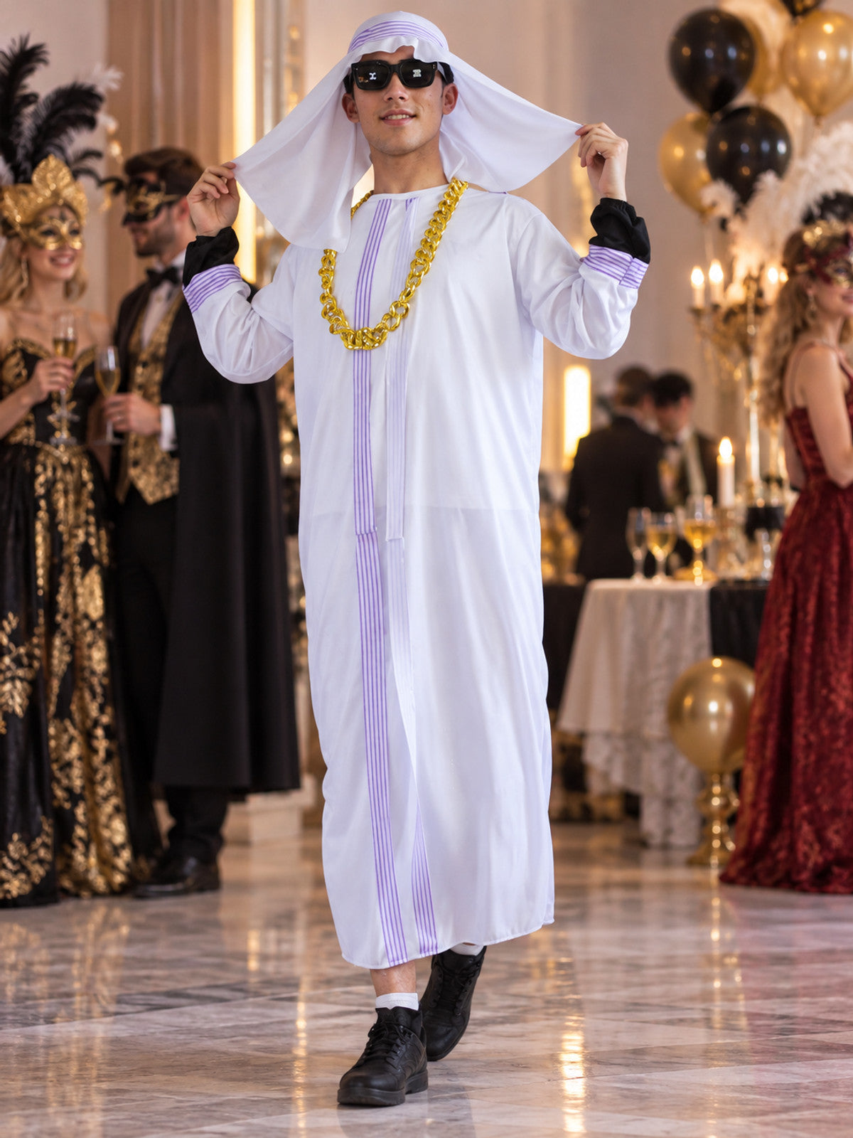 Carnival Costume with Headpiece, Glasses, and Chain
