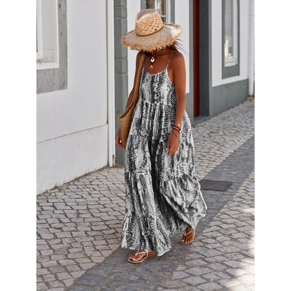 Women's Long Sleeveless Dress with a Black-and-White Pattern Costume Dresses detail