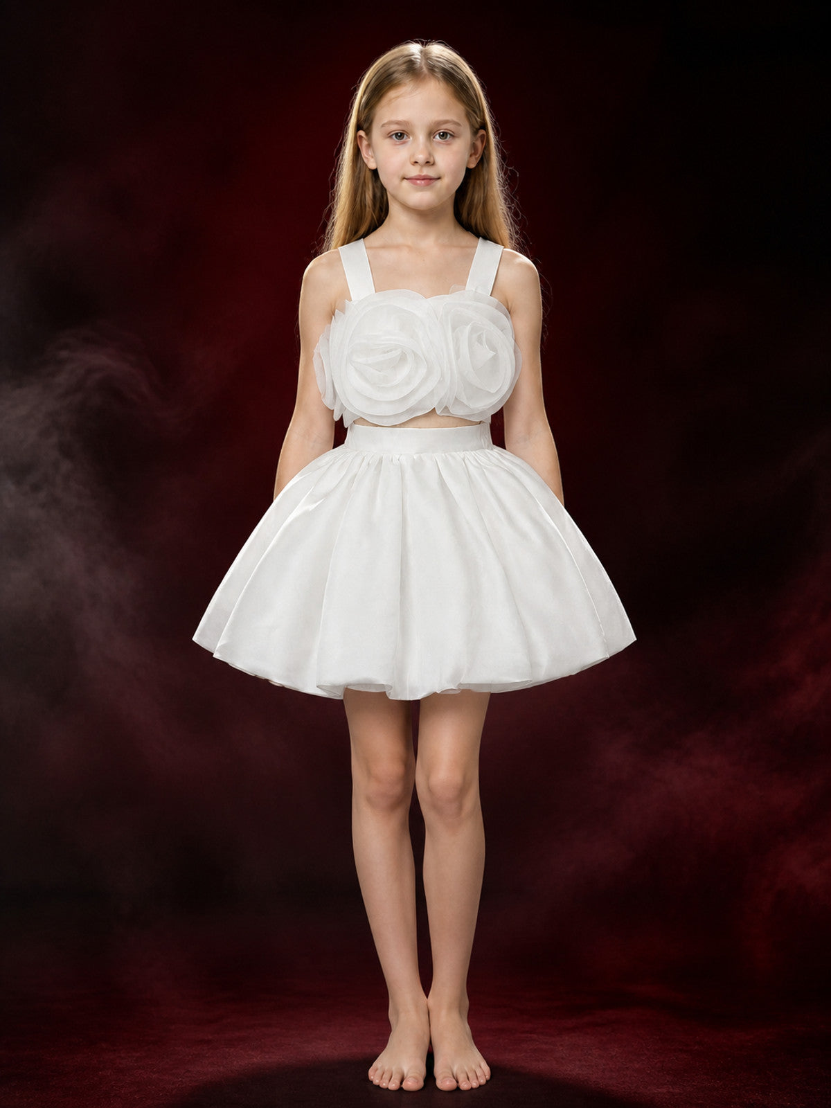 Girls' Flower Princess Dress Costume Set, 3D Petal Bodice and Tulle Skirt main product view