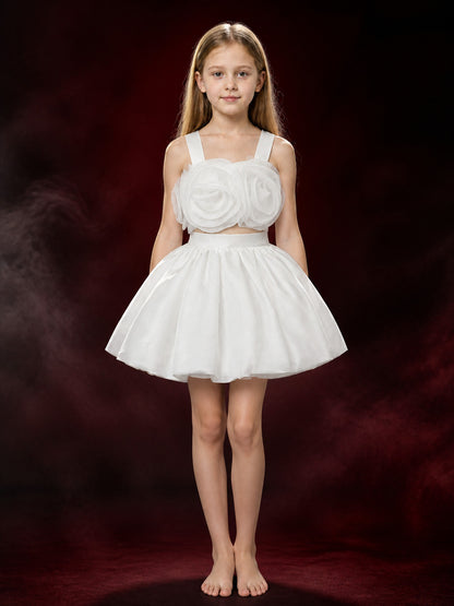 Girls' Flower Princess Dress Costume Set, 3D Petal Bodice and Tulle Skirt main product view