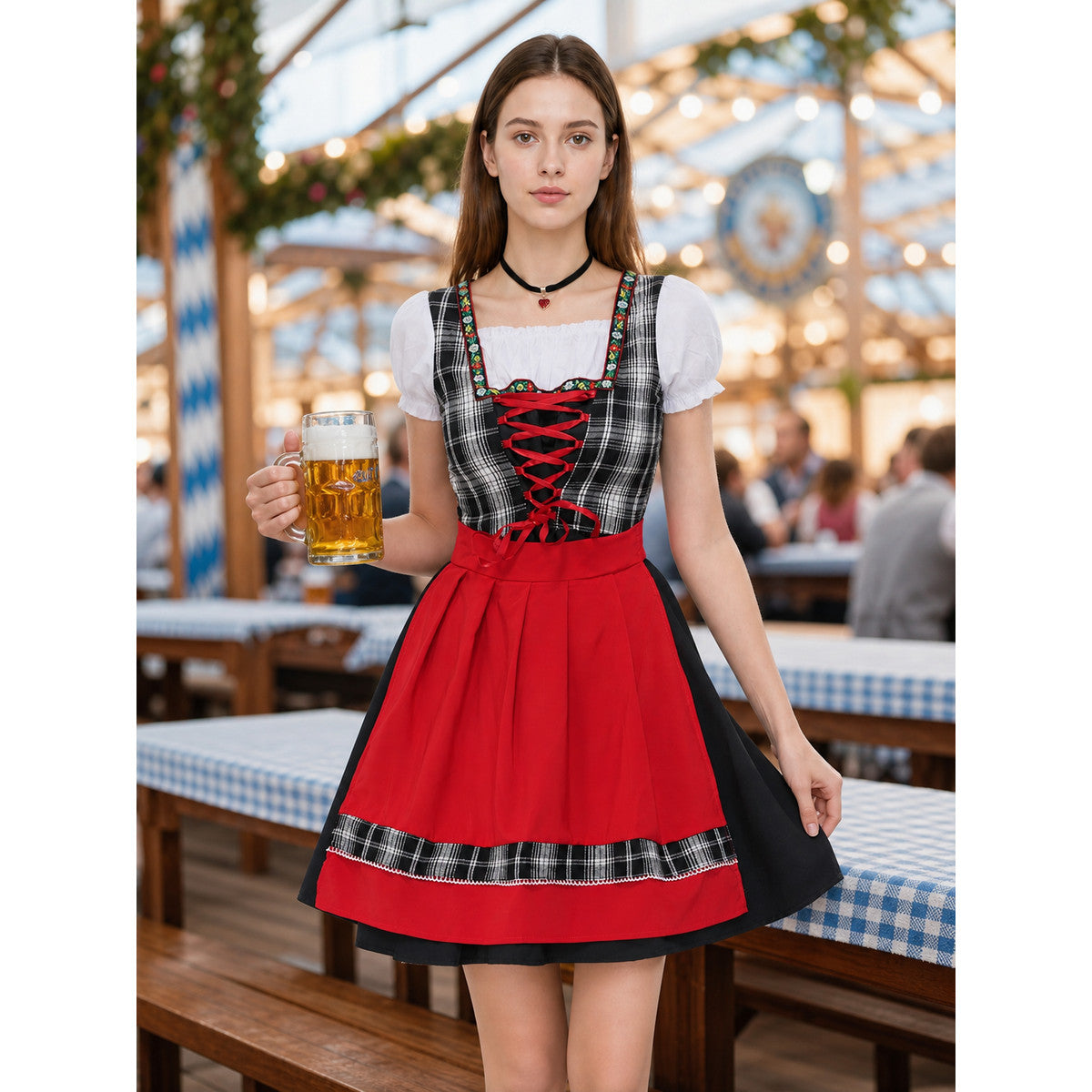 Plaid Dirndl-Style Dress for Festive Occasions lifestyle view