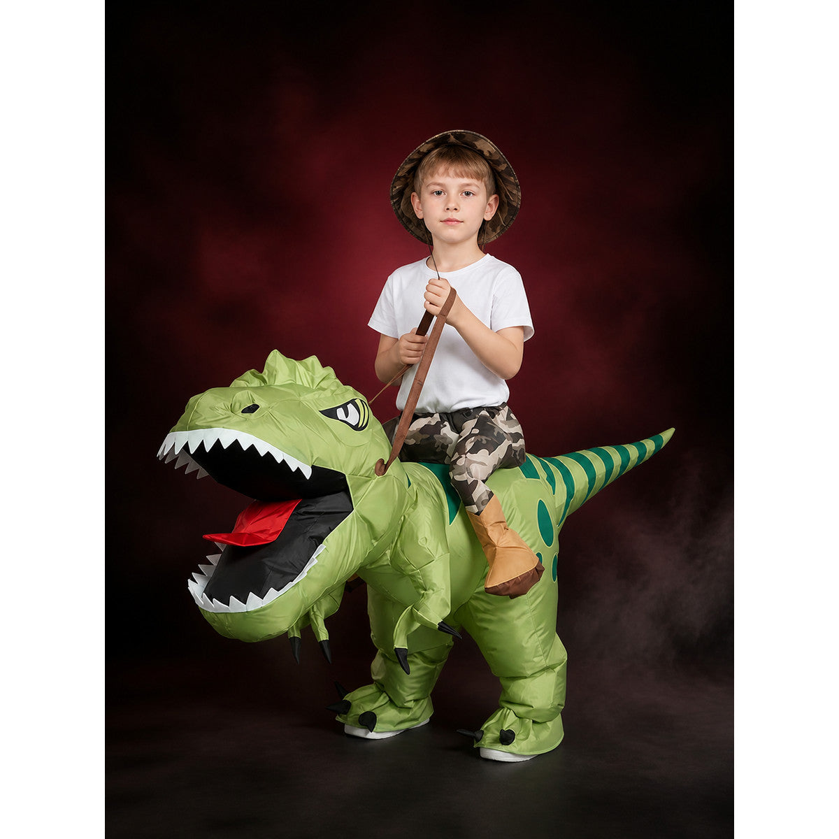 Kids Inflatable Dinosaur Costume, Green Striped Halloween Outfit main product view