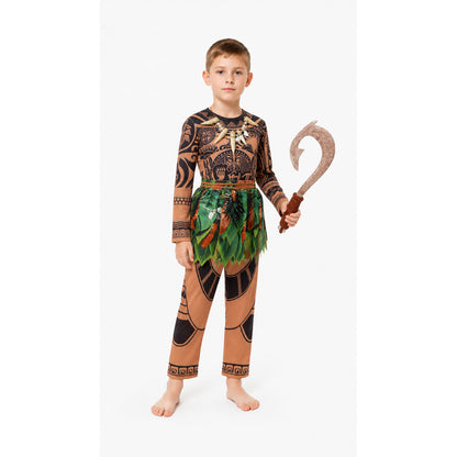 Maui Carnival Costume with Tattoo Print and Leaves Costumes detail
