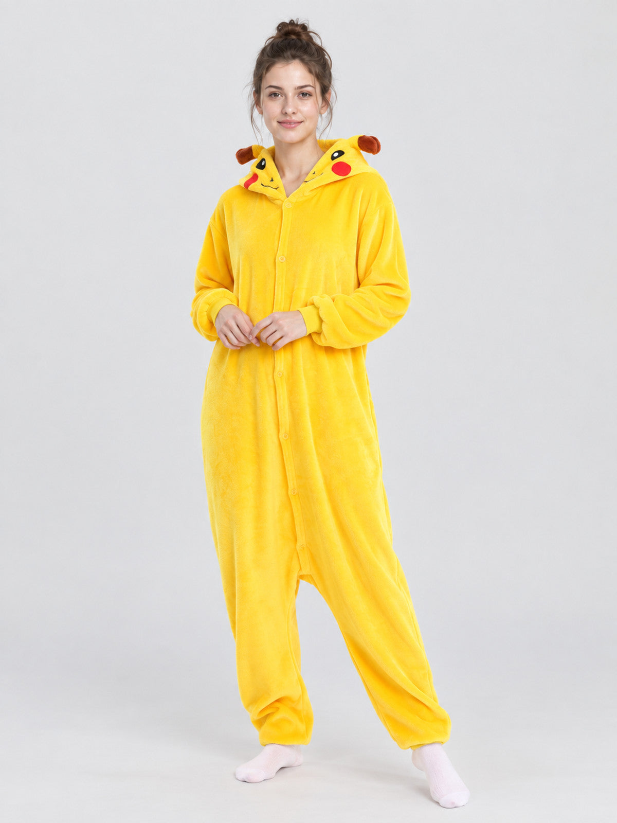 Yellow Fleece Hooded Pajama Jumpsuit with Ears