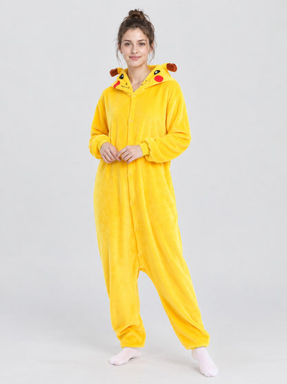 Yellow Fleece Hooded Pajama Jumpsuit with Ears