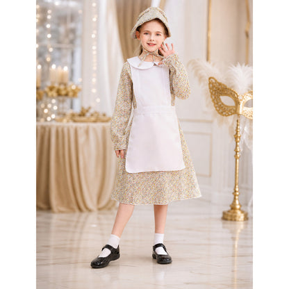 Dress with a White Insert and Small Floral Print