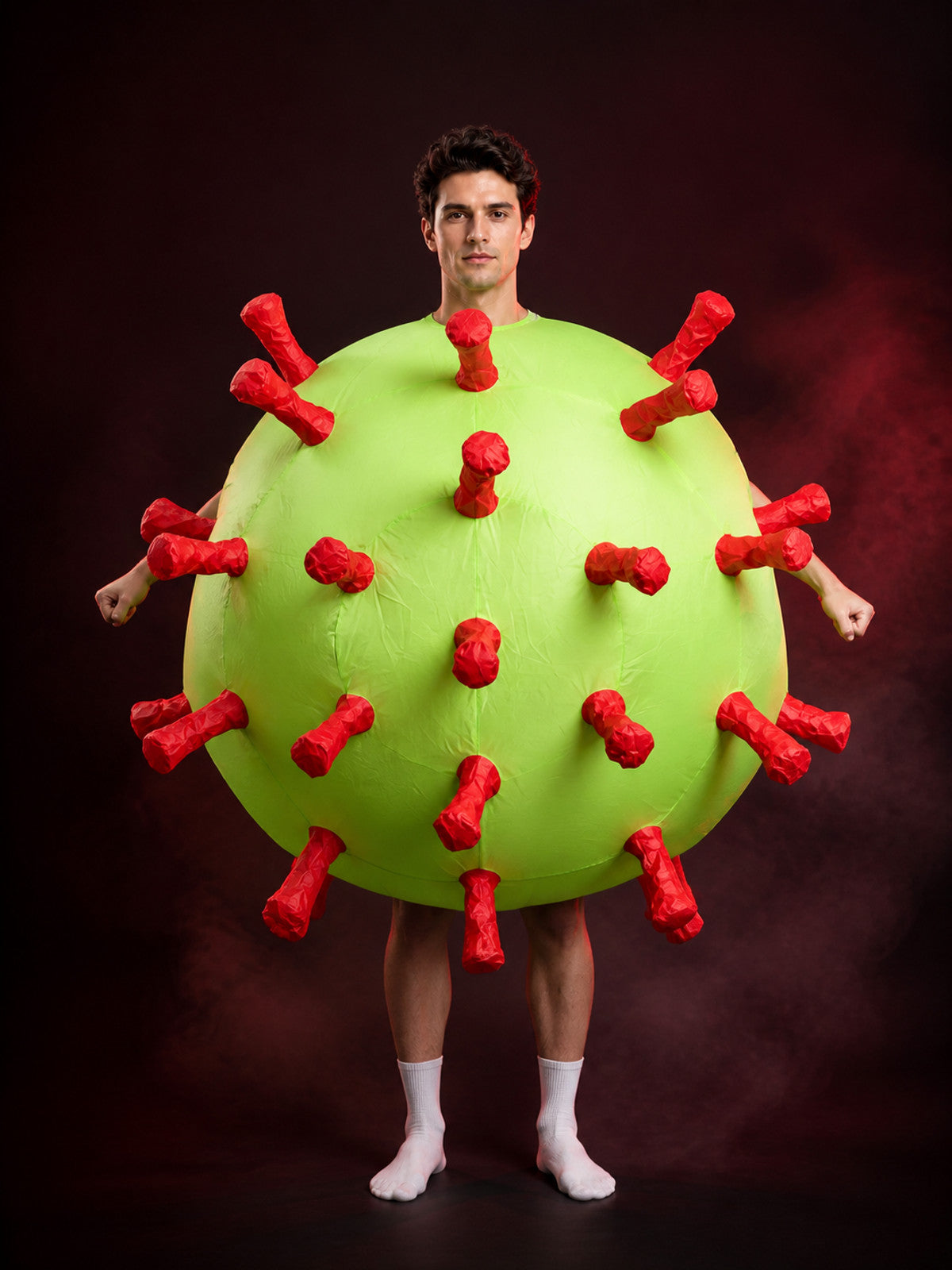 Unisex Fluorescent Green Inflatable Bodysuit Costume with Red Tubular main product view