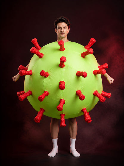 Unisex Fluorescent Green Inflatable Bodysuit Costume with Red Tubular main product view