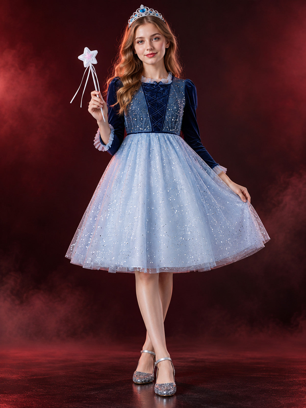 Kids' Princess Costume with Glitter, Blue