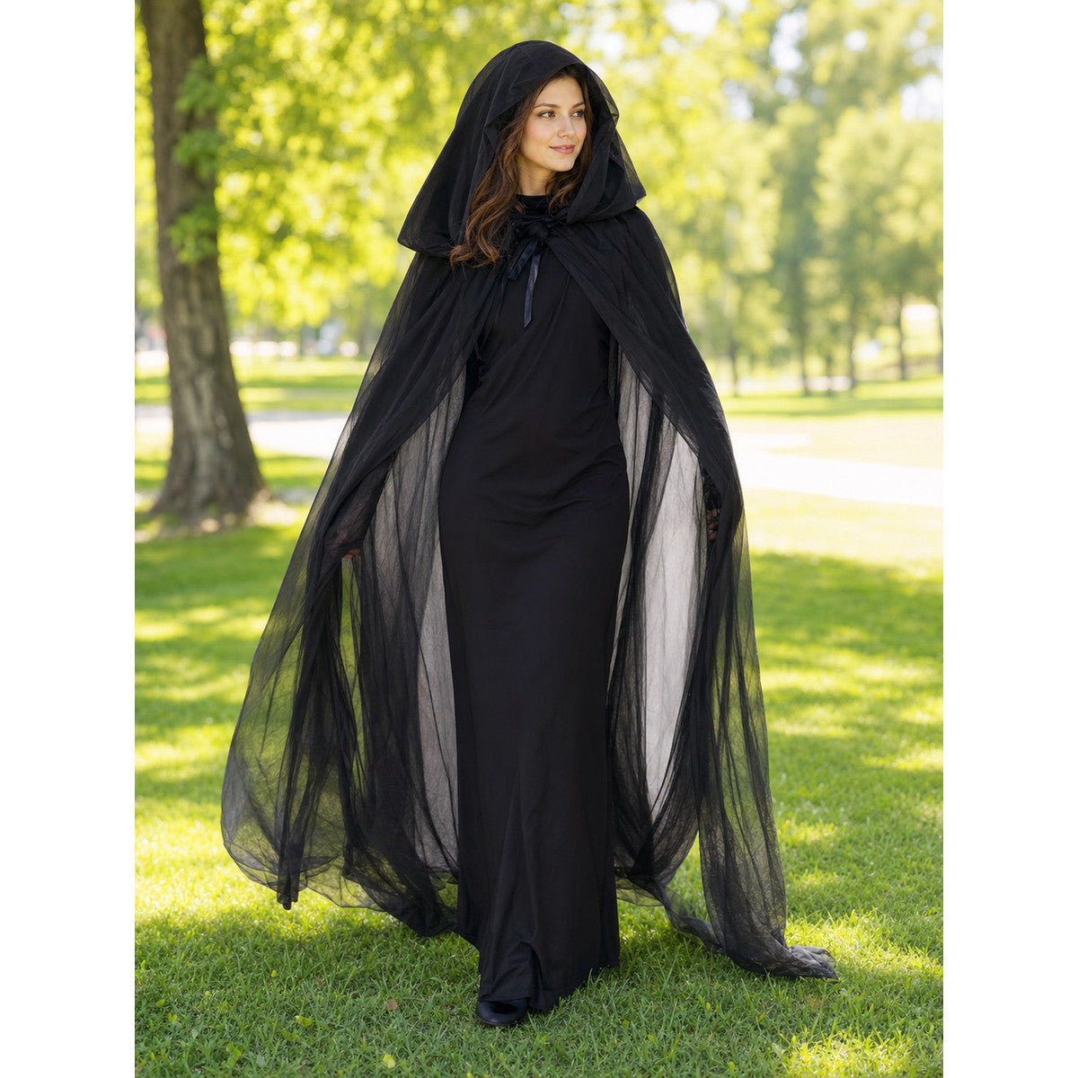 Gothic hooded costume dress for Halloween lifestyle view