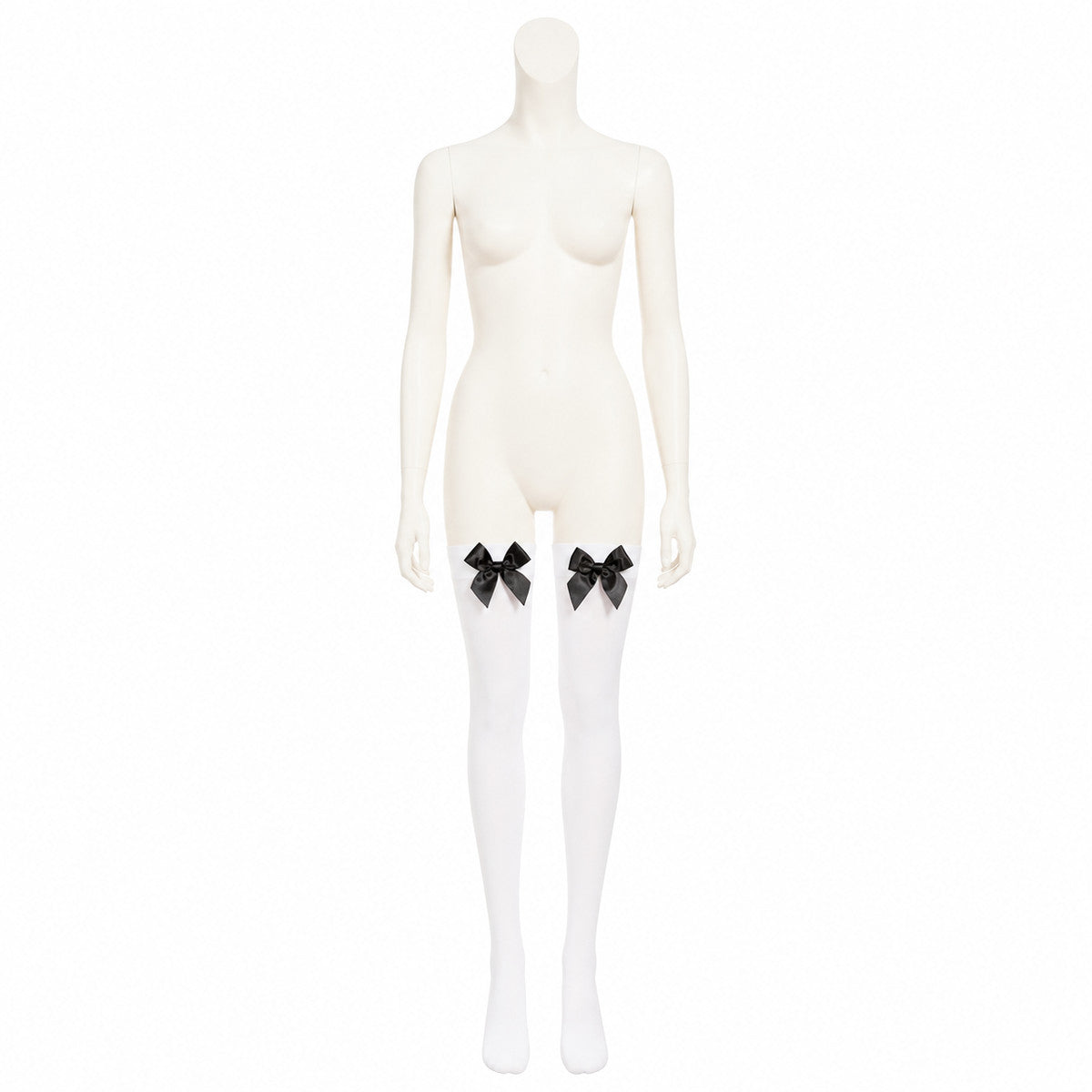 White Knee-High Socks with Black Bows for a Beer Festival on-model front view
