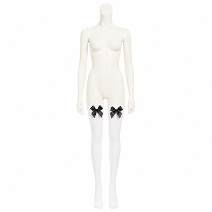 White Knee-High Socks with Black Bows for a Beer Festival on-model front view