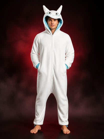 White Dragon Hooded Animal Jumpsuit Costume, Long-Sleeve Cartoon One-Piece main product view