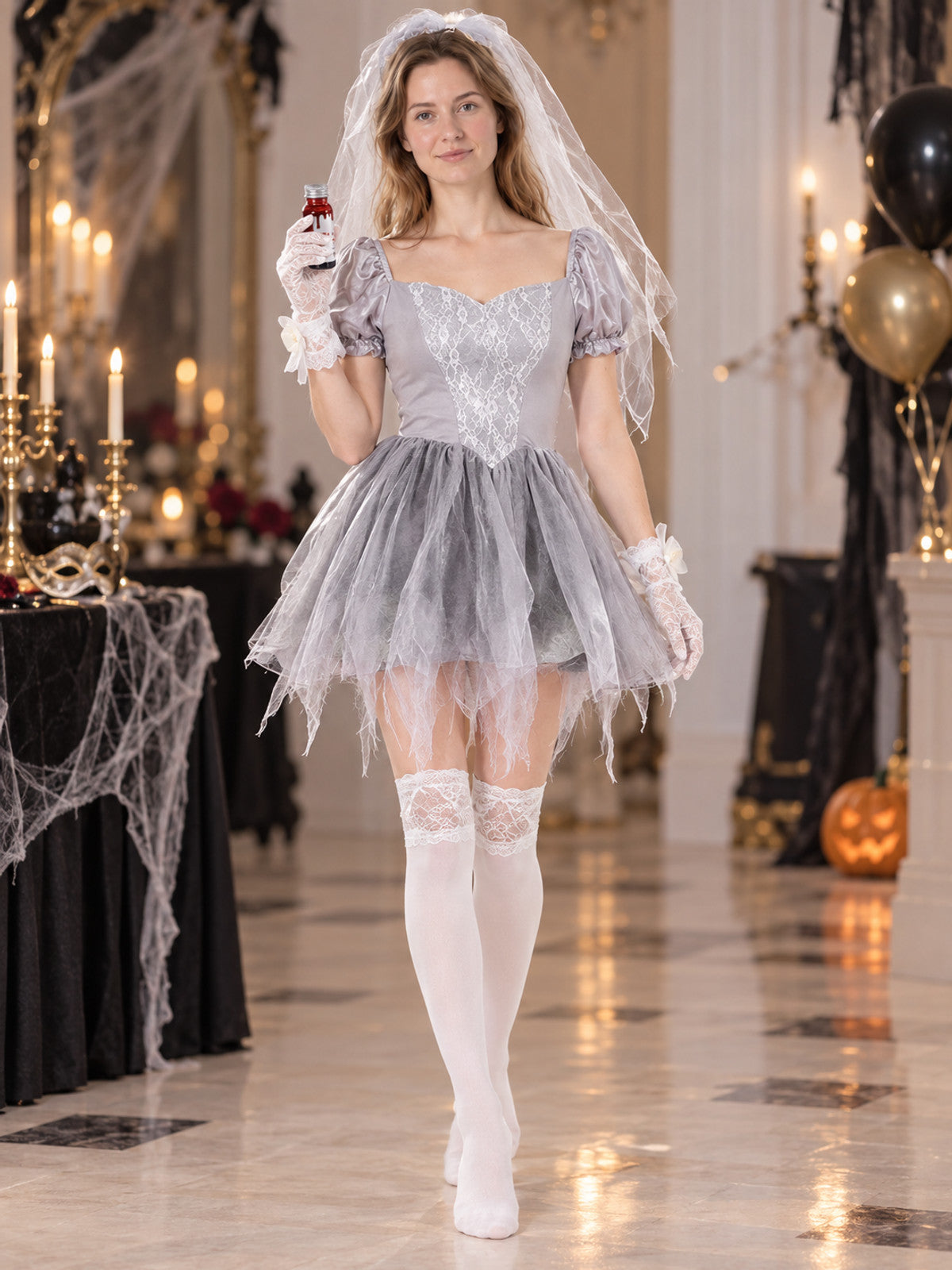 Ghost Costume with Veil and Fake Blood