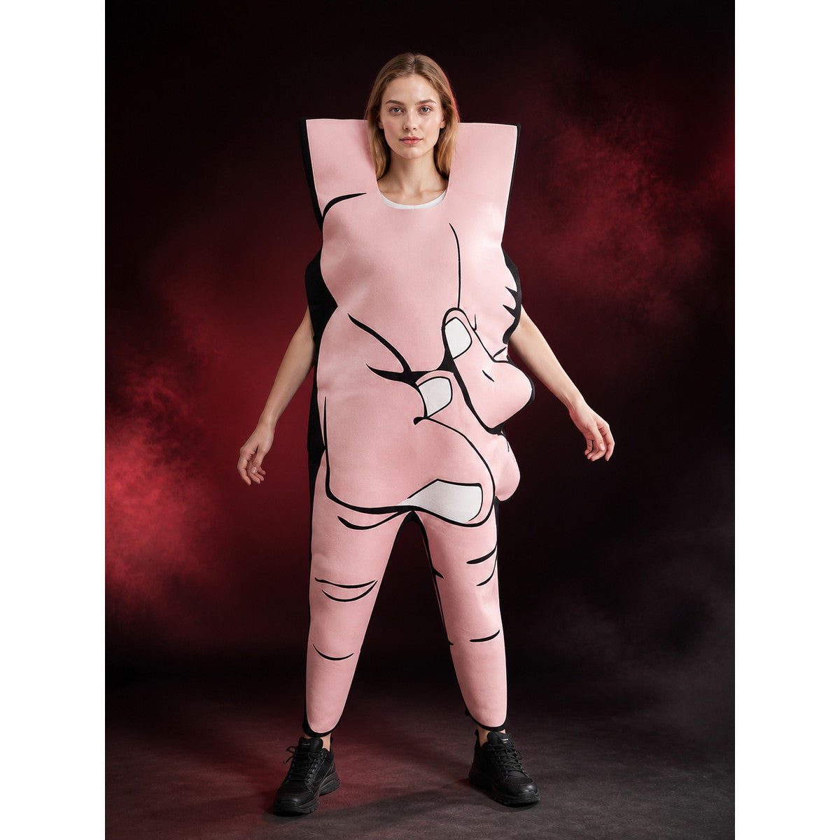 Unisex Pink Scissor Hands Cartoon Bodysuit Costume, Black Outline Halloween main product view