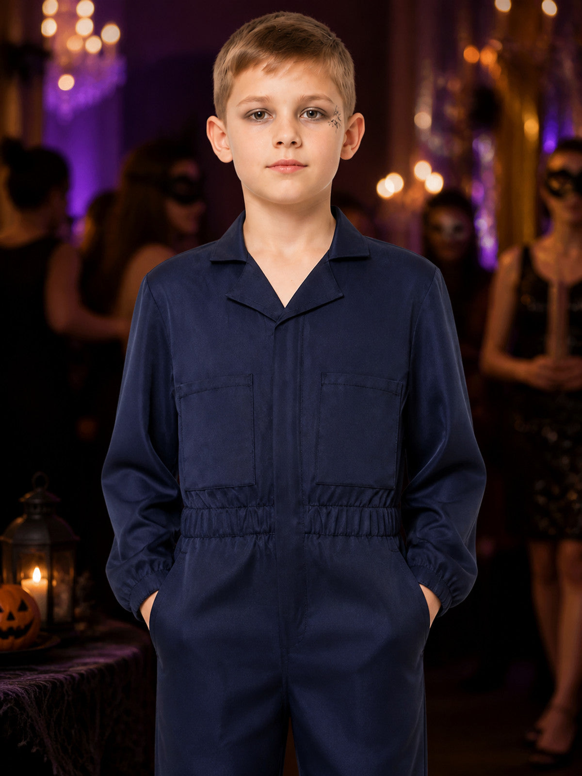 Michael Myers Jumpsuit Costume, Adult Navy Blue Workwear with Chest Pockets and
