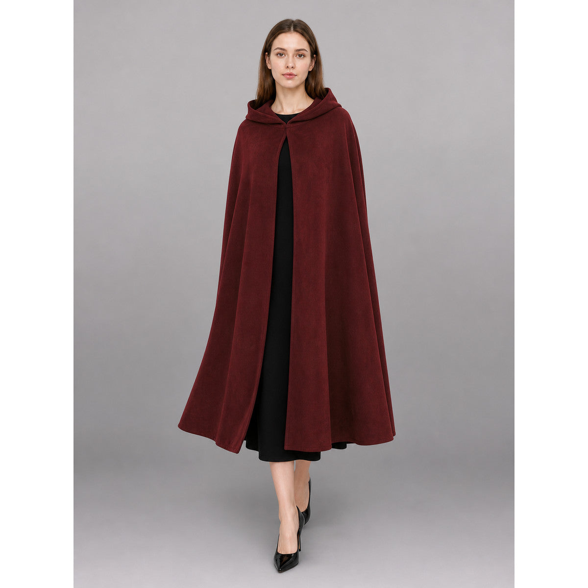 Long Burgundy Carnival Cloak with Hood
