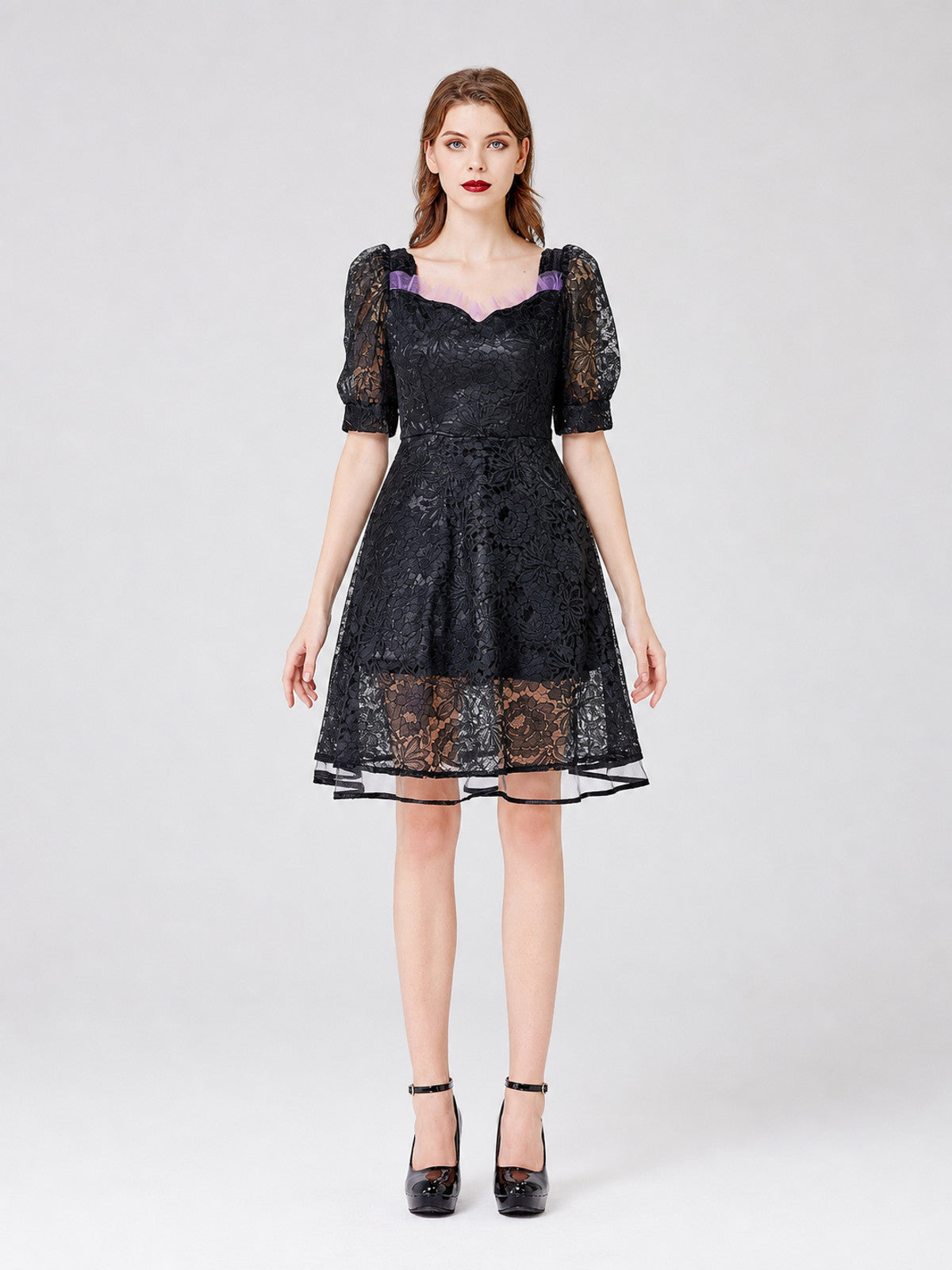 Gothic Lace Dress with a Square Neckline front view