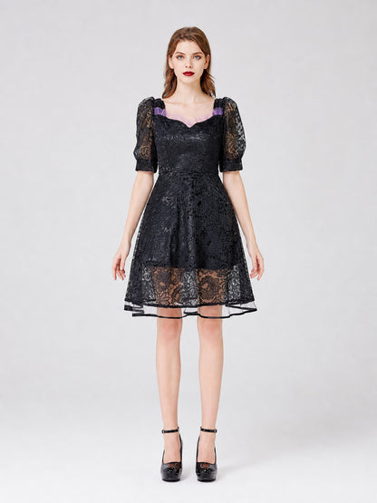 Gothic Lace Dress with a Square Neckline front view