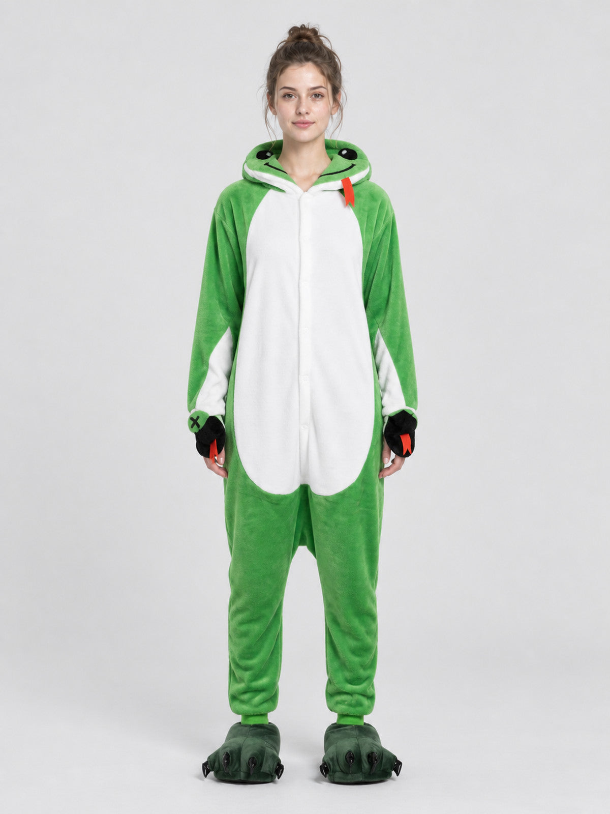 Green Flannel Dinosaur Hooded Pajama Jumpsuit