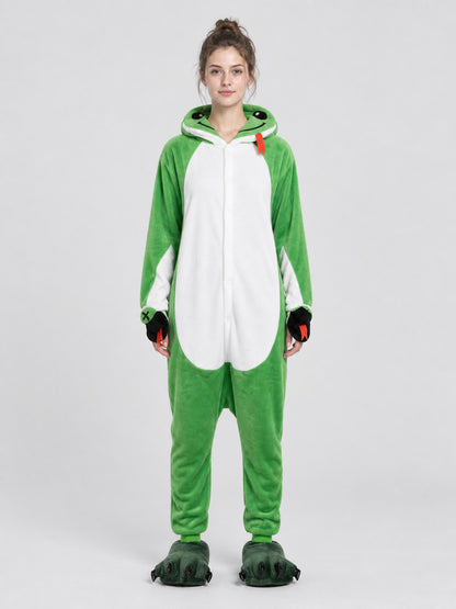 Green Flannel Dinosaur Hooded Pajama Jumpsuit