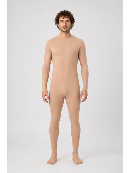 Skin-Tone Form-Fitting Jumpsuit with a High Collar main product view