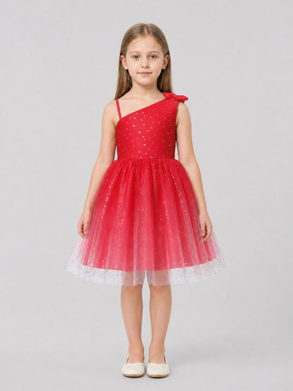 Children’s sequin princess dress with a bow and stars on-model view