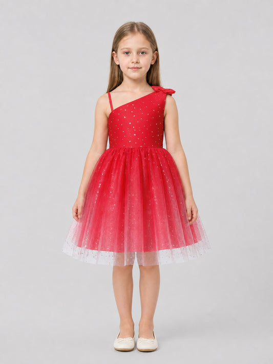 Children’s sequin princess dress with a bow and stars on-model view