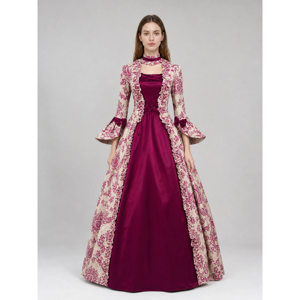 Dressy Dress with Pattern and Flared Sleeves