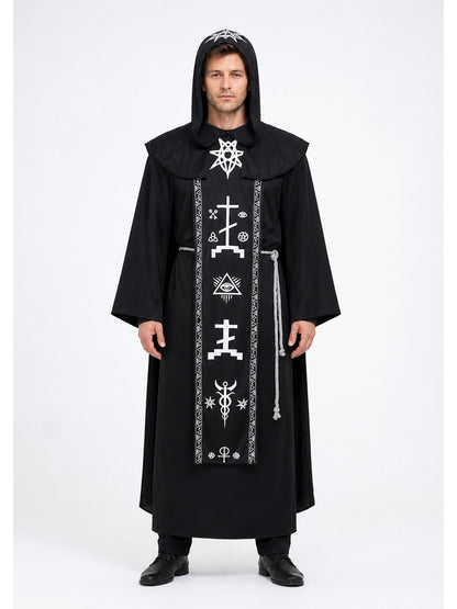 Black Hooded Robe with White Symbols for Cosplay main product view