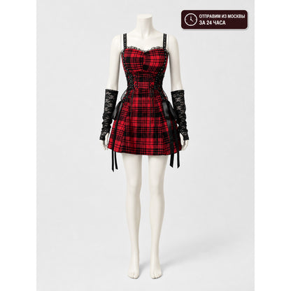 Strappy Corset Dress, Red and Black Plaid