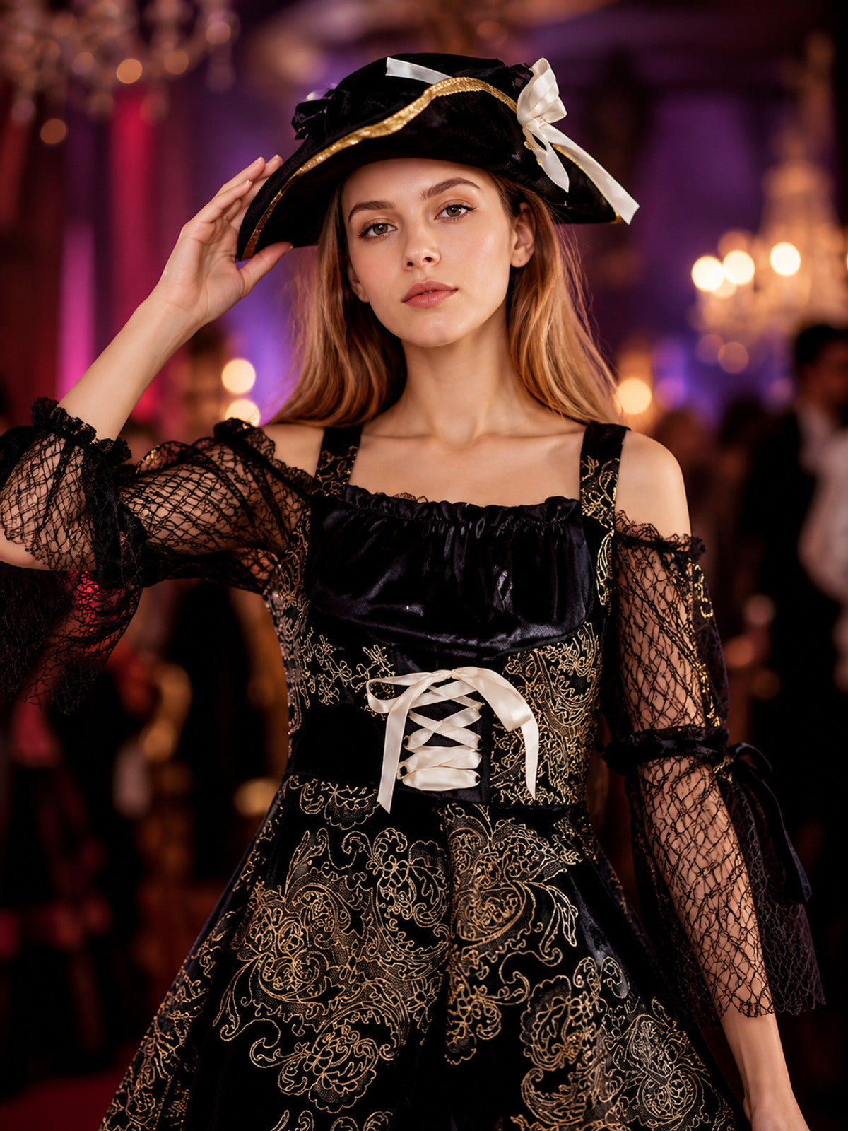 Pirate Costume Dress and Hat for Halloween on-model view