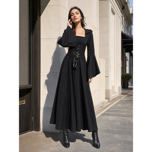 Black Gothic Hooded Dress for Cosplay and Themed Looks