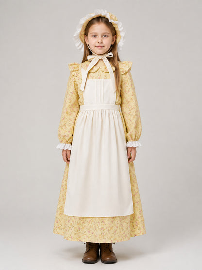 Children’s Carnival Costume: Dress, Apron, Bonnet on-model view